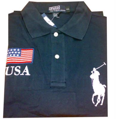 Ralph Lauren men long sleeve polo shirt-solid nevy blue-usa flag-big pony