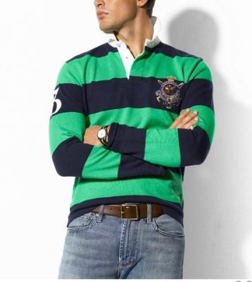 Ralph Lauren men Polo shirt-long sleeve-green/black strip No.379